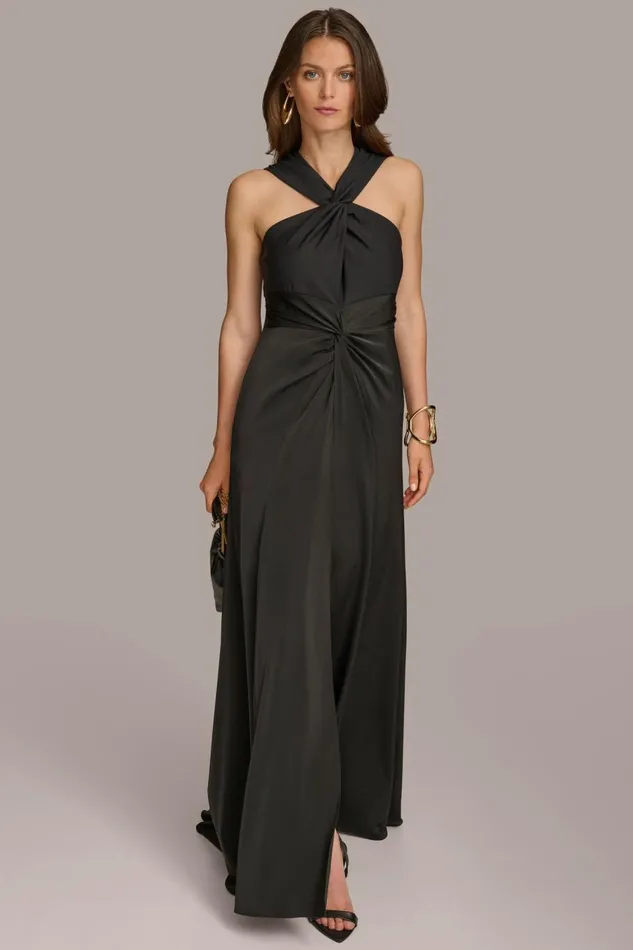 Women Donna Karan Dresses And Jumpsuits CRISS CROSS HALTER ALINE GOWN Black