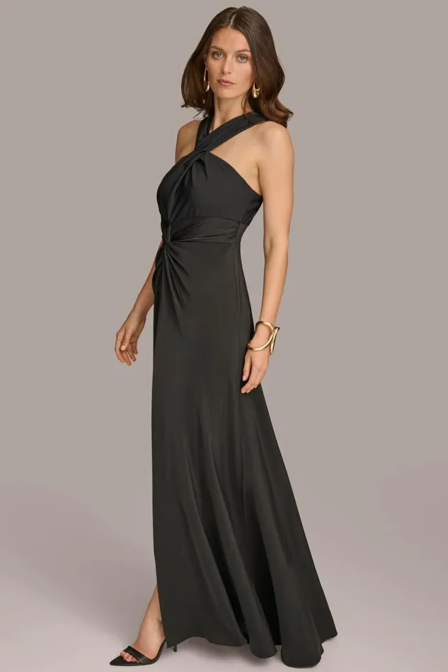 Women Donna Karan Dresses And Jumpsuits CRISS CROSS HALTER ALINE GOWN Black
