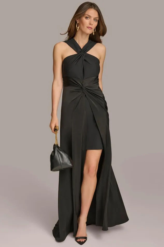 Women Donna Karan Dresses And Jumpsuits CRISS CROSS HALTER ALINE GOWN Black