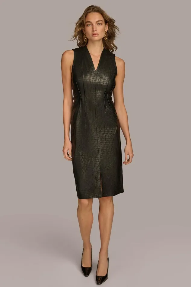 Women Donna Karan Dresses And Jumpsuits FAUX LEATHER SHEATH DRESS Black