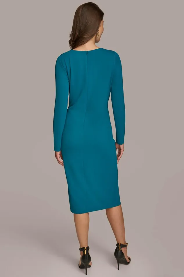 Women Donna Karan Dresses And Jumpsuits FITTED MIDI DRESS WITH BRUSHED HARDWARE DETAIL Empire Teal
