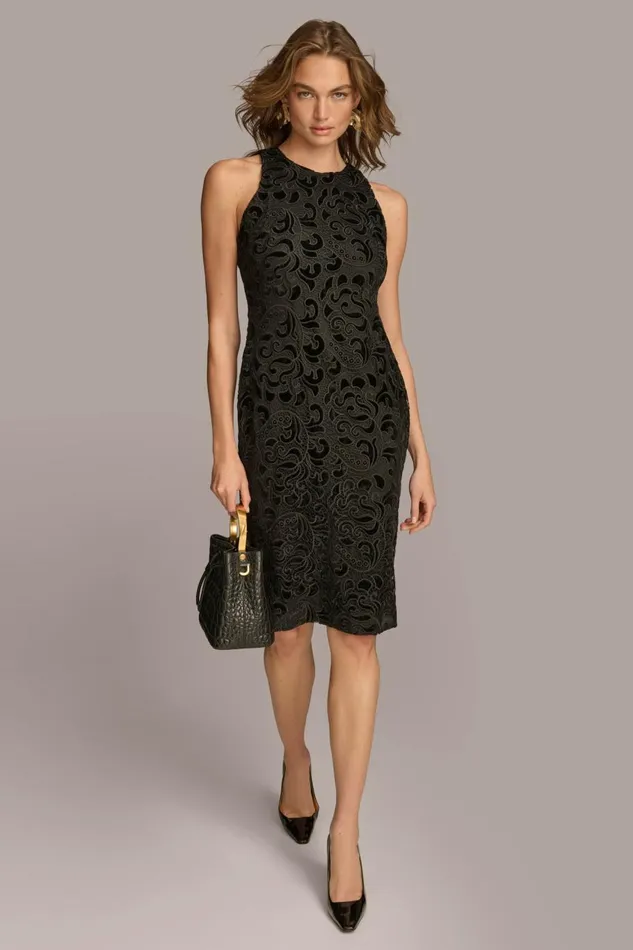 Women Donna Karan Dresses And Jumpsuits LACE VELVET BURNOUT SHEATH DRESS Black Women Donna Karan Dresses And Jumpsuits LACE VELVET BURNOUT SHEATH DRESS Black