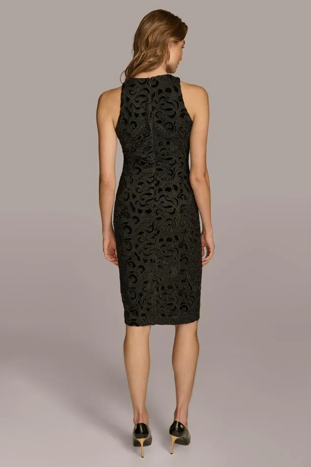 Women Donna Karan Dresses And Jumpsuits LACE VELVET BURNOUT SHEATH DRESS Black