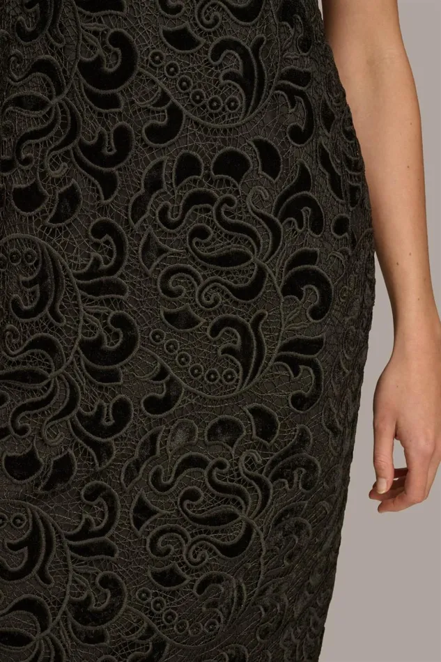 Women Donna Karan Dresses And Jumpsuits LACE VELVET BURNOUT SHEATH DRESS Black