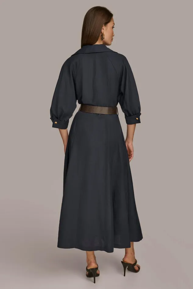 Women Donna Karan Dresses And Jumpsuits LINEN MIDI SHIRT DRESS Nightfall