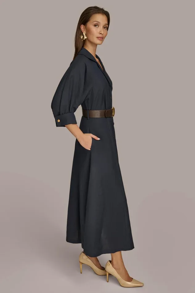 Women Donna Karan Dresses And Jumpsuits LINEN MIDI SHIRT DRESS Nightfall