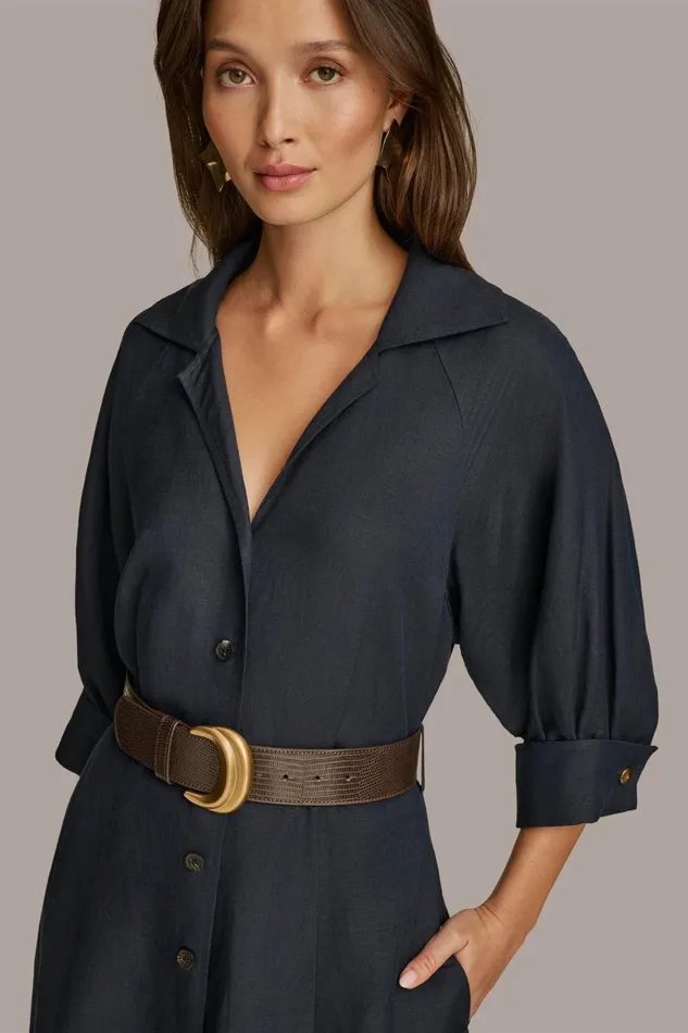 Women Donna Karan Dresses And Jumpsuits LINEN MIDI SHIRT DRESS Nightfall