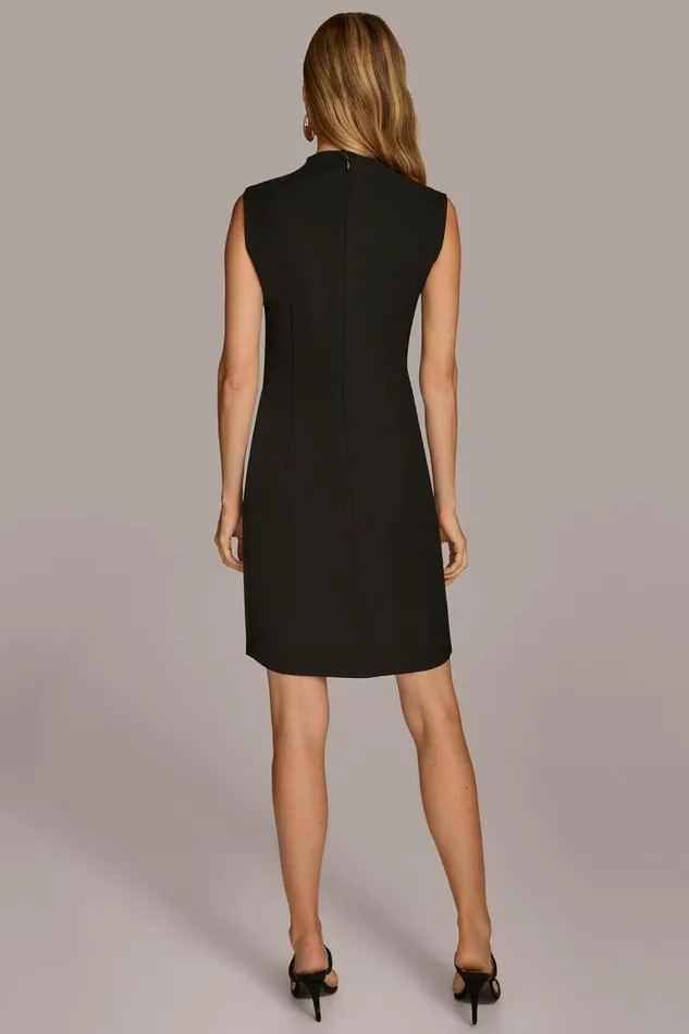 Women Donna Karan Dresses And Jumpsuits MOCK NECK DRESS WITH SIDE BELT Black