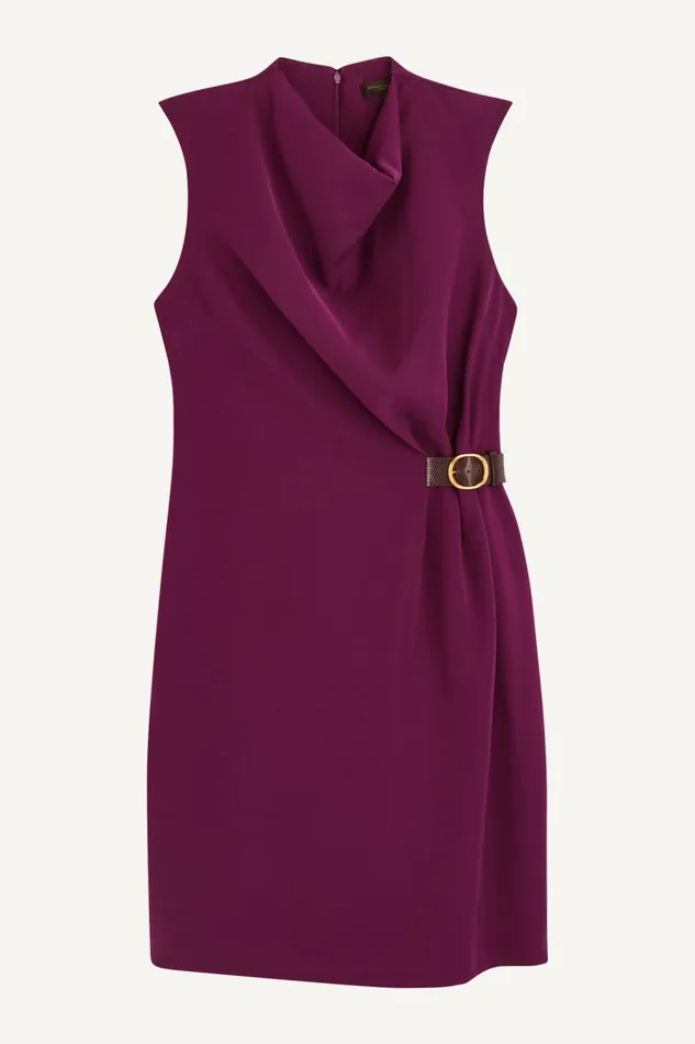 Women Donna Karan Dresses And Jumpsuits MOCK NECK DRESS WITH SIDE BELT Elderberry