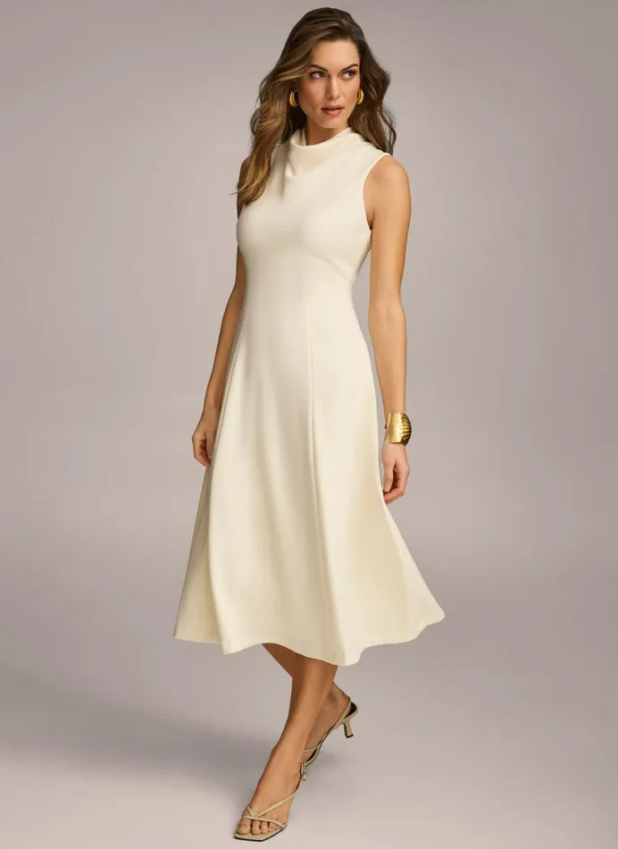 Women Donna Karan Dresses And Jumpsuits MOCK NECK MIDI Cream
