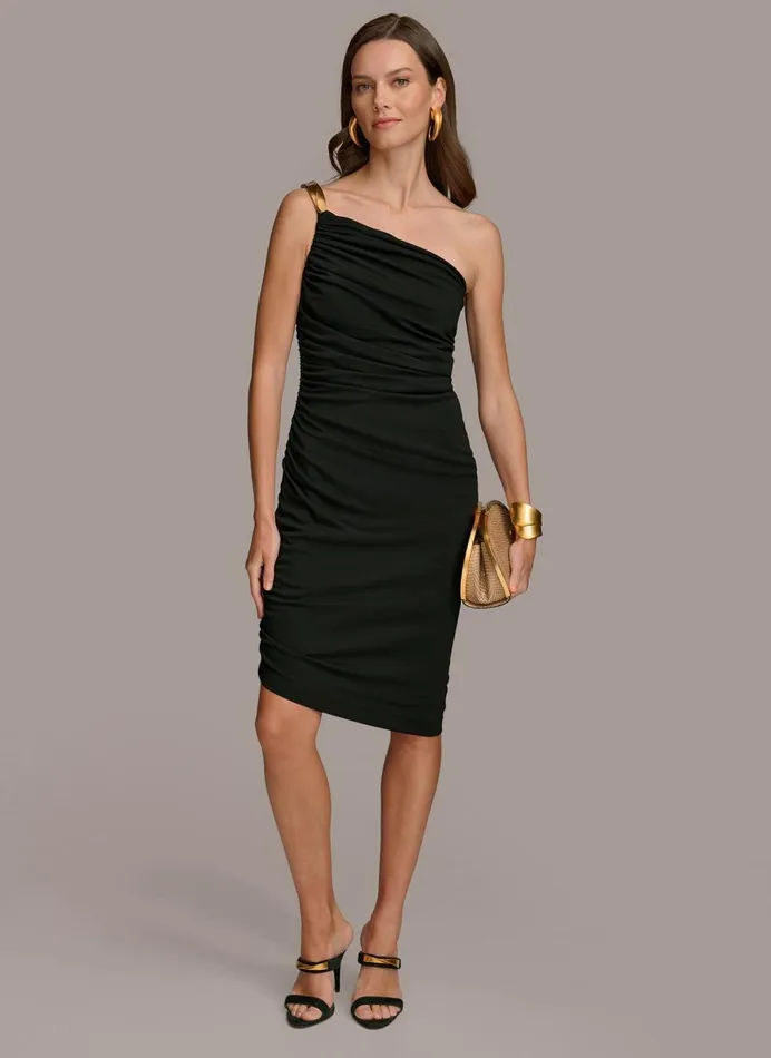 Women Donna Karan Dresses And Jumpsuits ONE SHOULDER RUCHED DRESS Black
