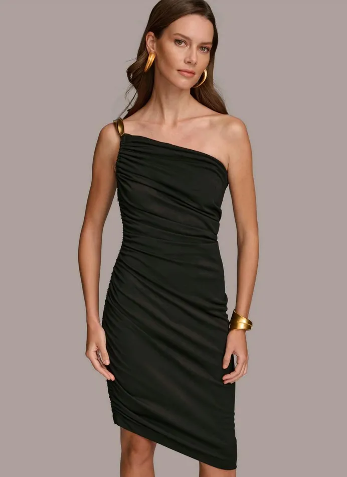 Women Donna Karan Dresses And Jumpsuits ONE SHOULDER RUCHED DRESS Black