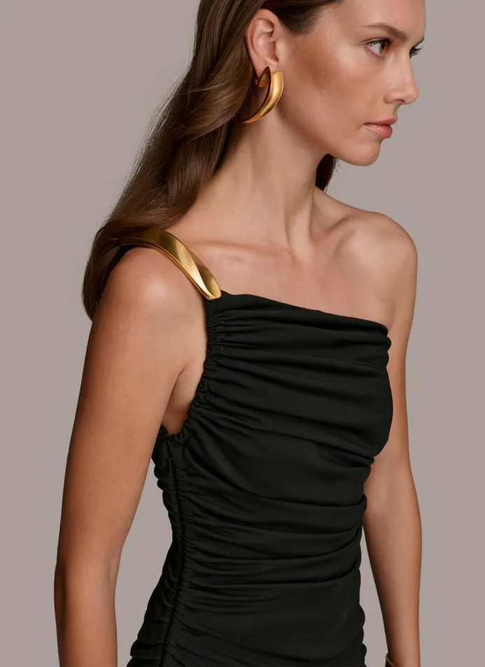 Women Donna Karan Dresses And Jumpsuits ONE SHOULDER RUCHED DRESS Black
