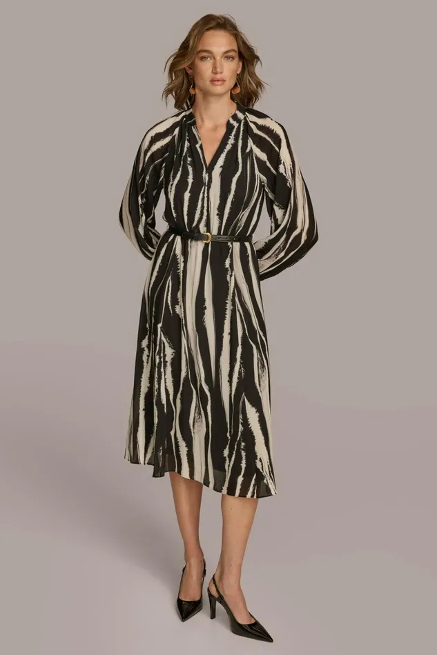 Women Donna Karan Dresses And Jumpsuits PRINTED CHIFFON SHIRT DRESS Black