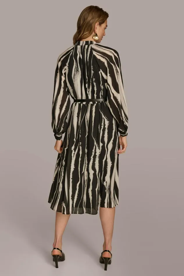 Women Donna Karan Dresses And Jumpsuits PRINTED CHIFFON SHIRT DRESS Black