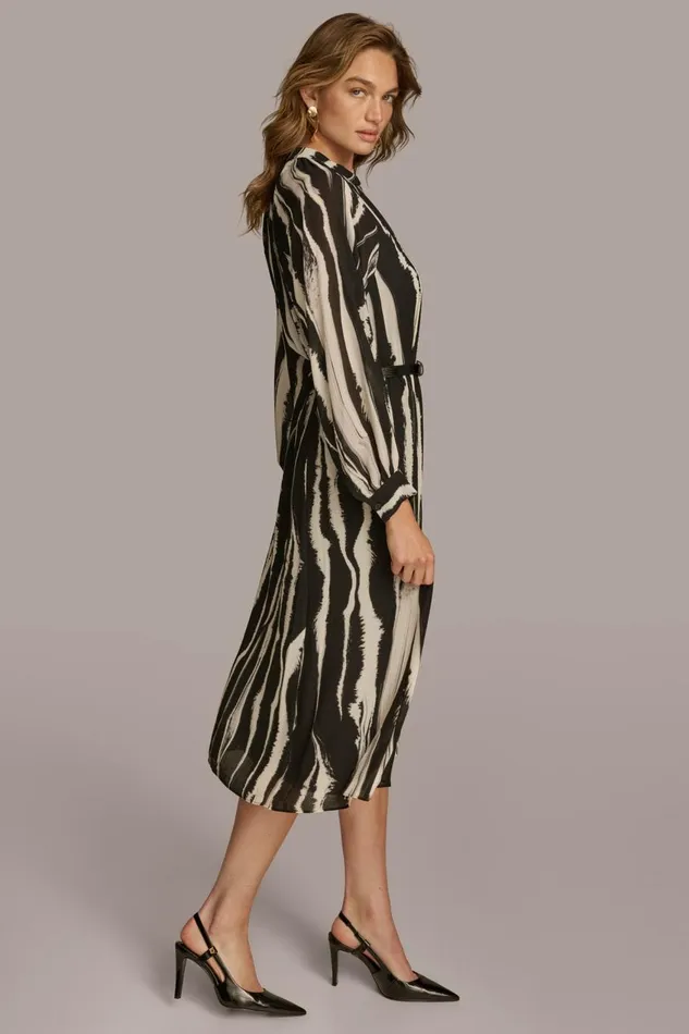 Women Donna Karan Dresses And Jumpsuits PRINTED CHIFFON SHIRT DRESS Black