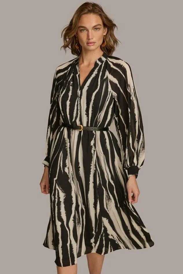 Women Donna Karan Dresses And Jumpsuits PRINTED CHIFFON SHIRT DRESS Black