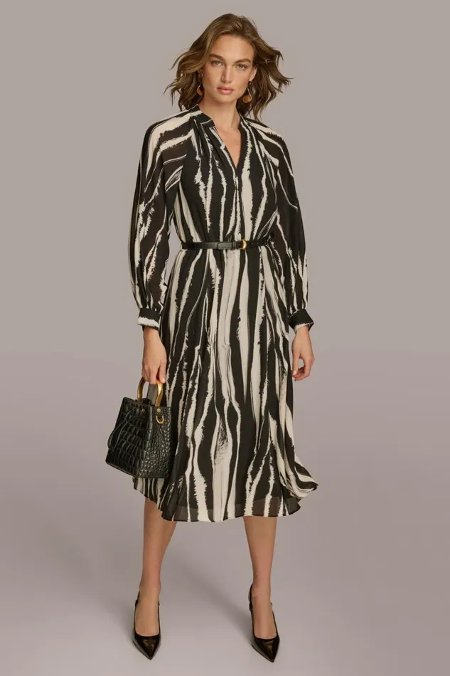 Women Donna Karan Dresses And Jumpsuits PRINTED CHIFFON SHIRT DRESS Black