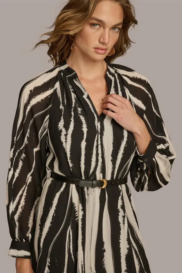 Women Donna Karan Dresses And Jumpsuits PRINTED CHIFFON SHIRT DRESS Black