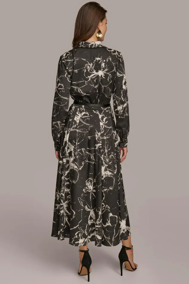 Women Donna Karan Dresses And Jumpsuits PRINTED SHIRT DRESS WITH BELT Black