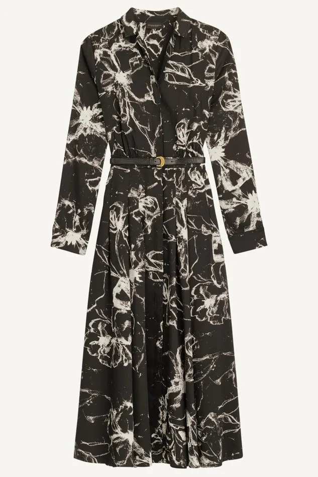 Women Donna Karan Dresses And Jumpsuits PRINTED SHIRT DRESS WITH BELT Black