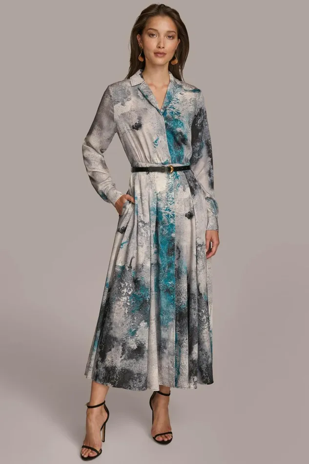 Women Donna Karan Dresses And Jumpsuits PRINTED SHIRT DRESS WITH BELT Peacock Multi Women Donna Karan Dresses And Jumpsuits PRINTED SHIRT DRESS WITH BELT Peacock Multi