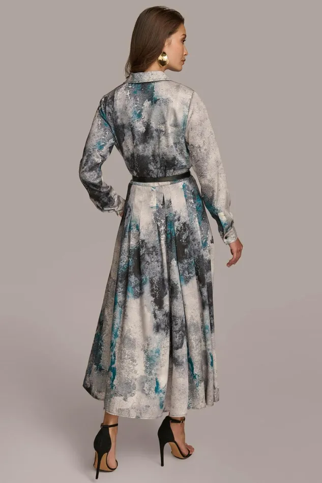 Women Donna Karan Dresses And Jumpsuits PRINTED SHIRT DRESS WITH BELT Peacock Multi
