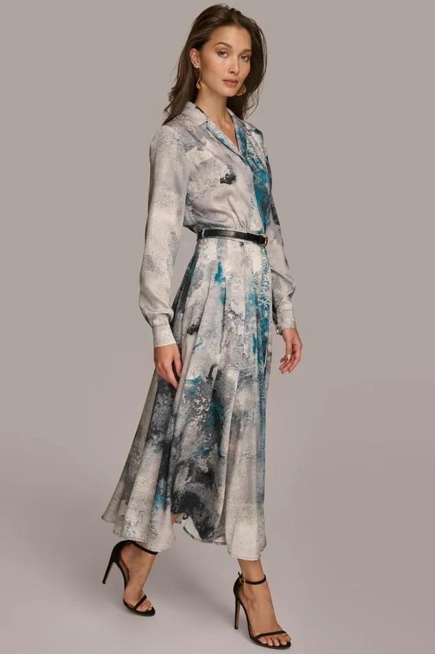 Women Donna Karan Dresses And Jumpsuits PRINTED SHIRT DRESS WITH BELT Peacock Multi