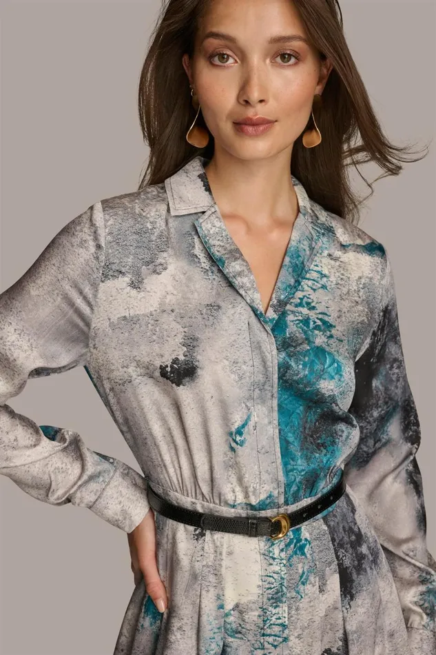 Women Donna Karan Dresses And Jumpsuits PRINTED SHIRT DRESS WITH BELT Peacock Multi
