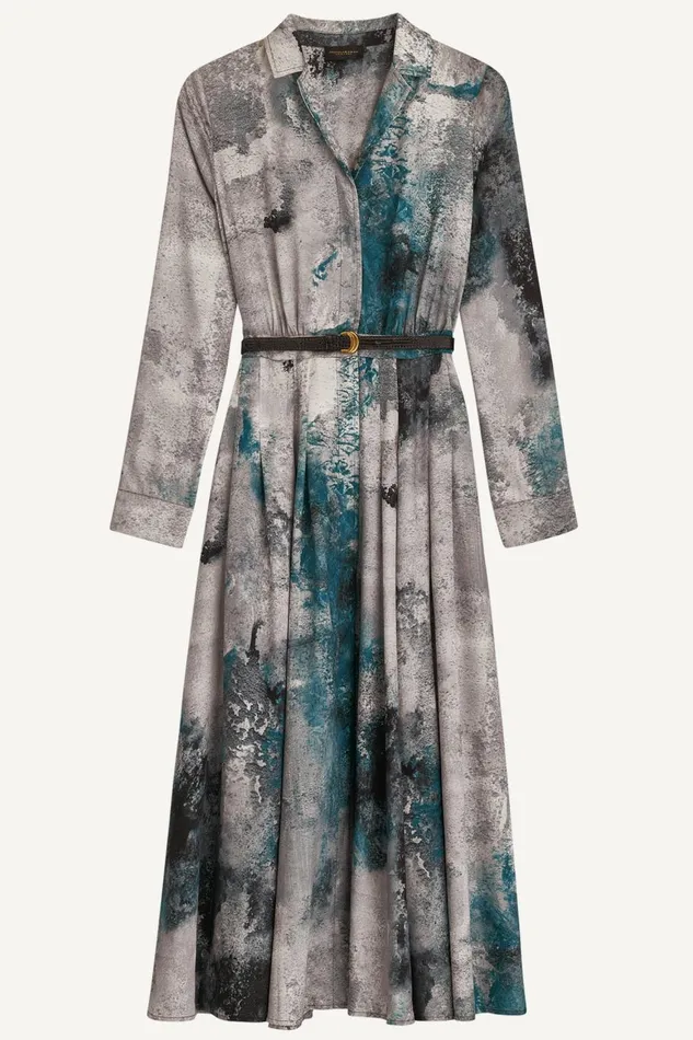Women Donna Karan Dresses And Jumpsuits PRINTED SHIRT DRESS WITH BELT Peacock Multi