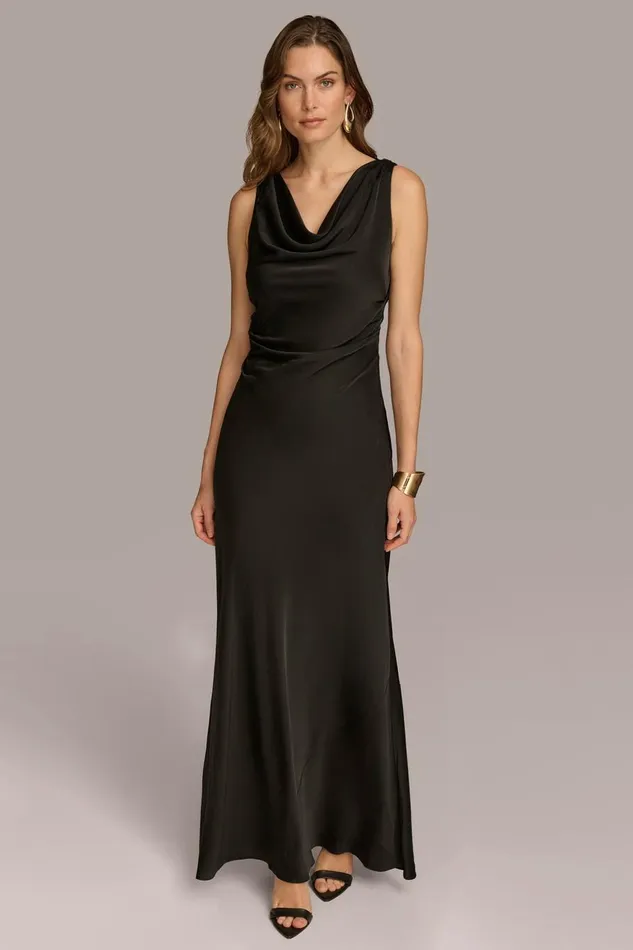 Women Donna Karan Dresses And Jumpsuits SATIN COWL NECK GOWN Black