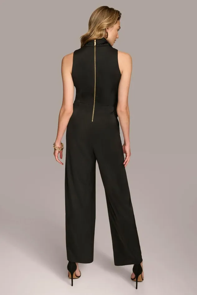 Women Donna Karan Dresses And Jumpsuits SATIN V NECK JUMPSUIT Black