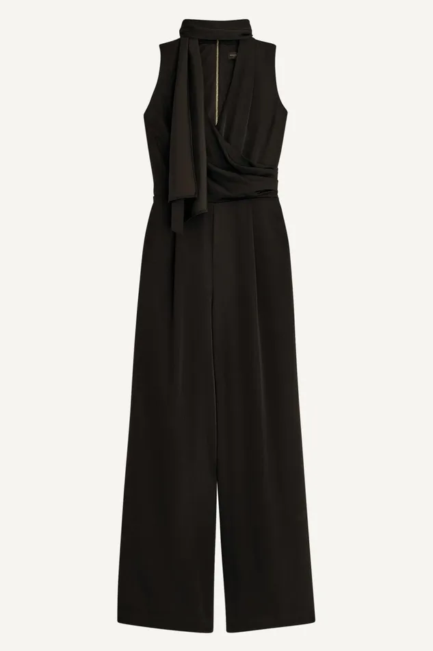 Women Donna Karan Dresses And Jumpsuits SATIN V NECK JUMPSUIT Black