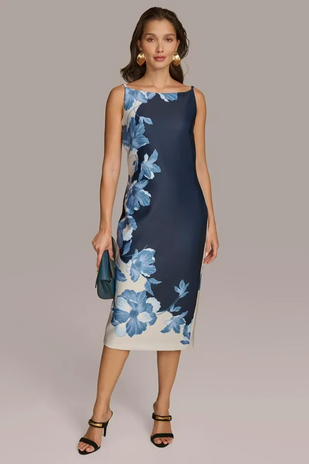 Women Donna Karan Dresses And Jumpsuits SCUBA FLORAL PLACEMENT PRINT MIDI DRESS Nightfall Multi Women Donna Karan Dresses And Jumpsuits SCUBA FLORAL PLACEMENT PRINT MIDI DRESS Nightfall Multi