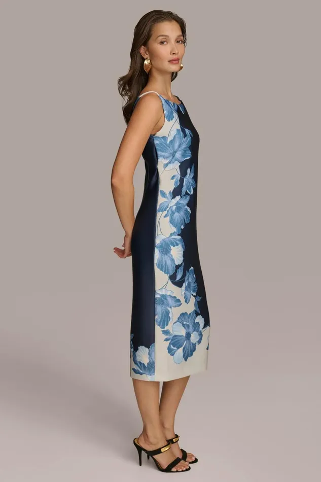 Women Donna Karan Dresses And Jumpsuits SCUBA FLORAL PLACEMENT PRINT MIDI DRESS Nightfall Multi