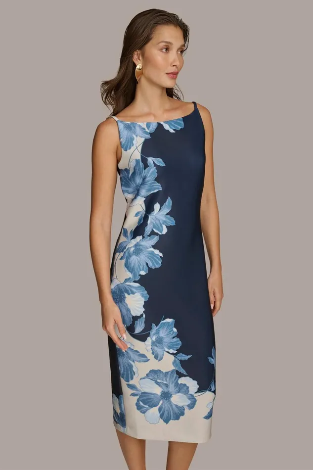 Women Donna Karan Dresses And Jumpsuits SCUBA FLORAL PLACEMENT PRINT MIDI DRESS Nightfall Multi