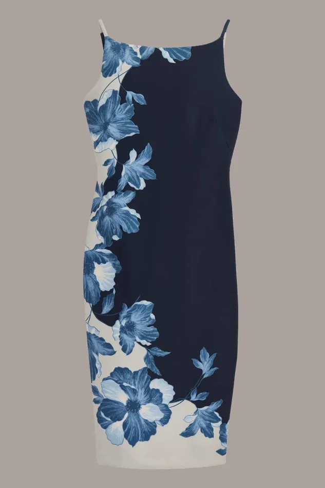 Women Donna Karan Dresses And Jumpsuits SCUBA FLORAL PLACEMENT PRINT MIDI DRESS Nightfall Multi