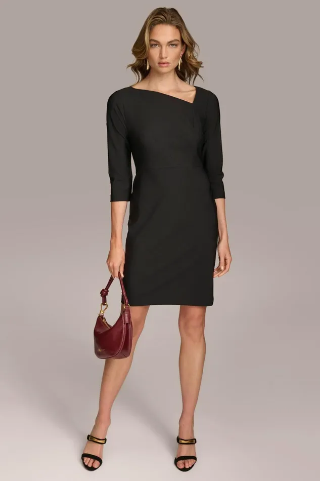 Women Donna Karan Dresses And Jumpsuits SHEATH DRESS WITH ASYMMETRICAL NECK Black