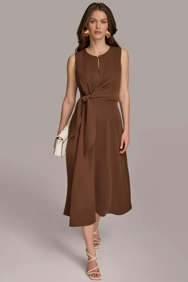 Women Donna Karan Dresses And Jumpsuits SIDE TIE MIDI DRESS Canyon