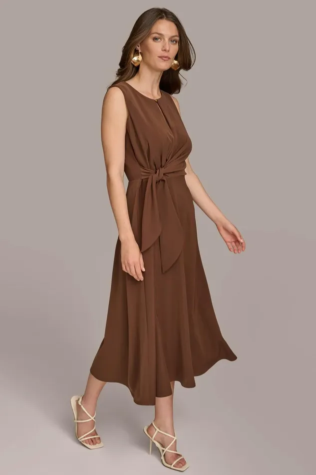 Women Donna Karan Dresses And Jumpsuits SIDE TIE MIDI DRESS Canyon