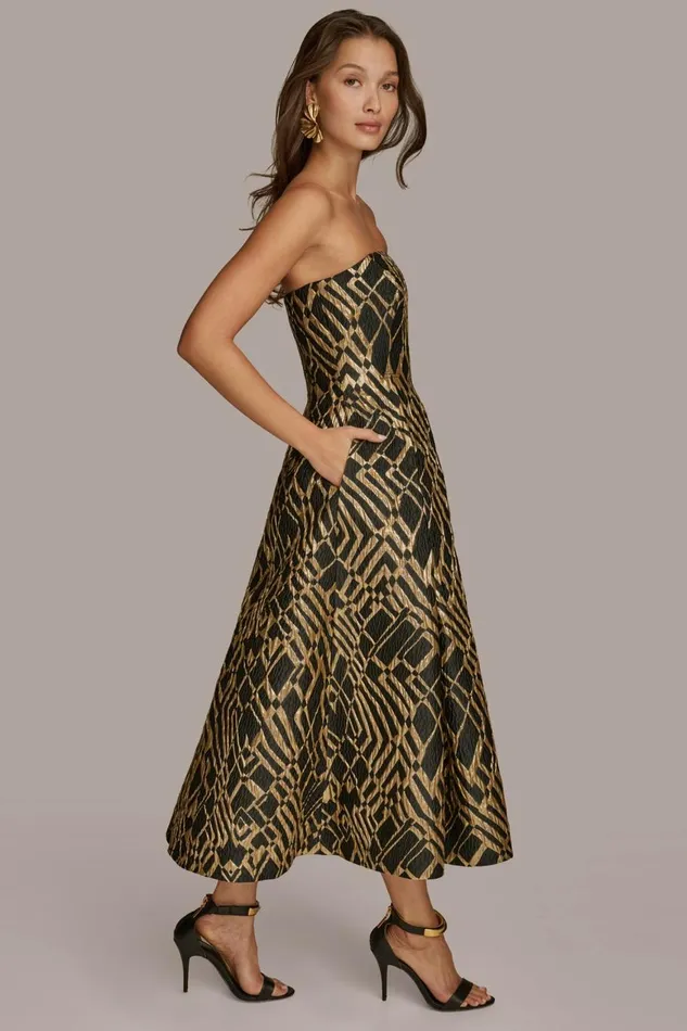 Women Donna Karan Dresses And Jumpsuits STRAPLESS FIT AND FLARE DRESS Blacksand Multi Women Donna Karan Dresses And Jumpsuits STRAPLESS FIT AND FLARE DRESS Blacksand Multi