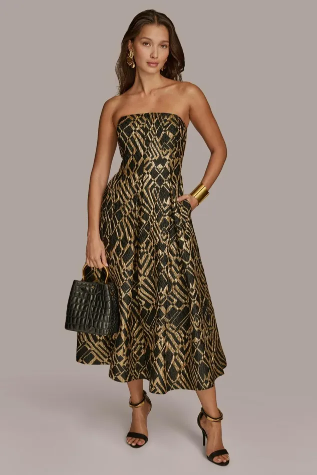 Women Donna Karan Dresses And Jumpsuits STRAPLESS FIT AND FLARE DRESS Blacksand Multi Women Donna Karan Dresses And Jumpsuits STRAPLESS FIT AND FLARE DRESS Blacksand Multi