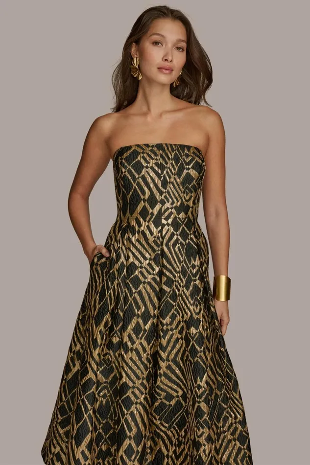 Women Donna Karan Dresses And Jumpsuits STRAPLESS FIT AND FLARE DRESS Blacksand Multi Women Donna Karan Dresses And Jumpsuits STRAPLESS FIT AND FLARE DRESS Blacksand Multi