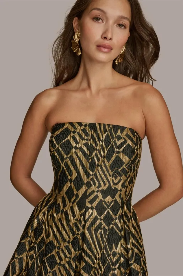 Women Donna Karan Dresses And Jumpsuits STRAPLESS FIT AND FLARE DRESS Blacksand Multi Women Donna Karan Dresses And Jumpsuits STRAPLESS FIT AND FLARE DRESS Blacksand Multi