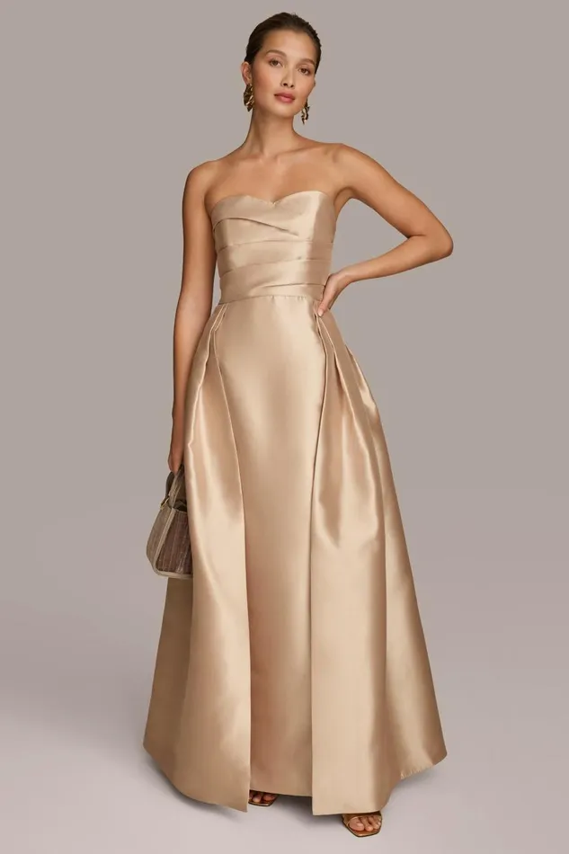 Women Donna Karan Dresses And Jumpsuits SWEETHEART GOWN WITH OUTER SKIRT Gold