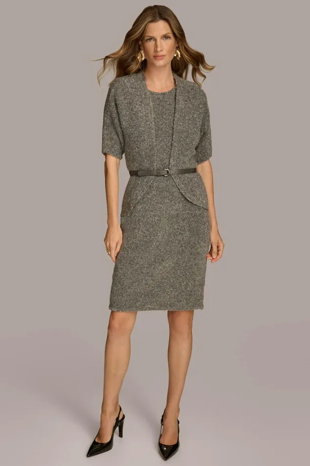 Women Donna Karan Dresses And Jumpsuits TWO PIECE SWEATER DRESS WITH BELT Tin Heather Women Donna Karan Dresses And Jumpsuits TWO PIECE SWEATER DRESS WITH BELT Tin Heather