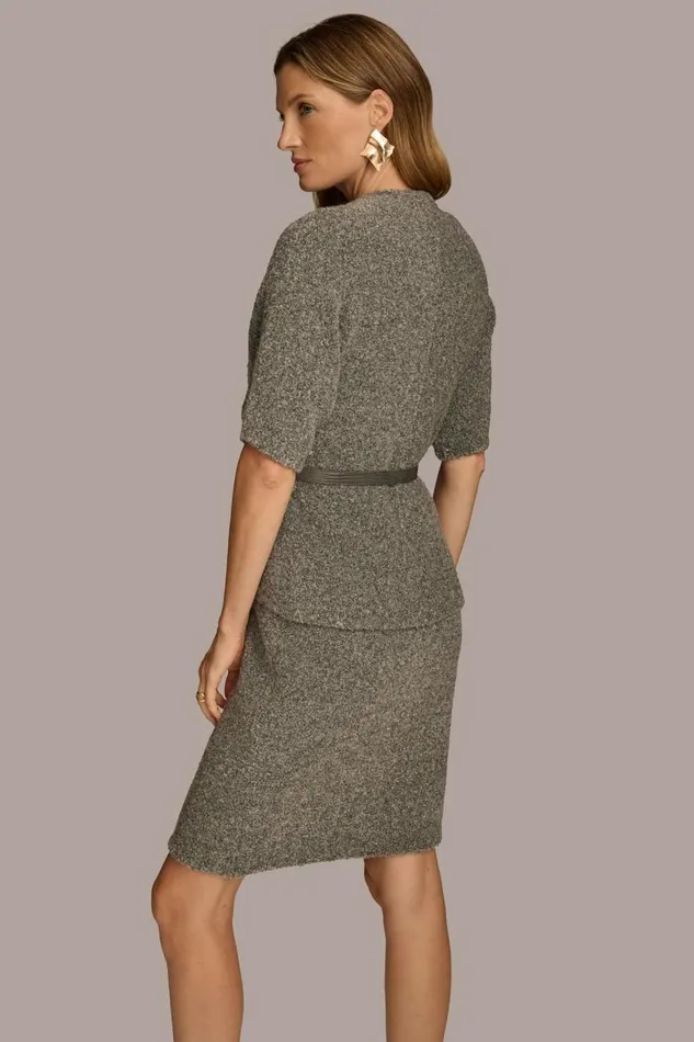 Women Donna Karan Dresses And Jumpsuits TWO PIECE SWEATER DRESS WITH BELT Tin Heather