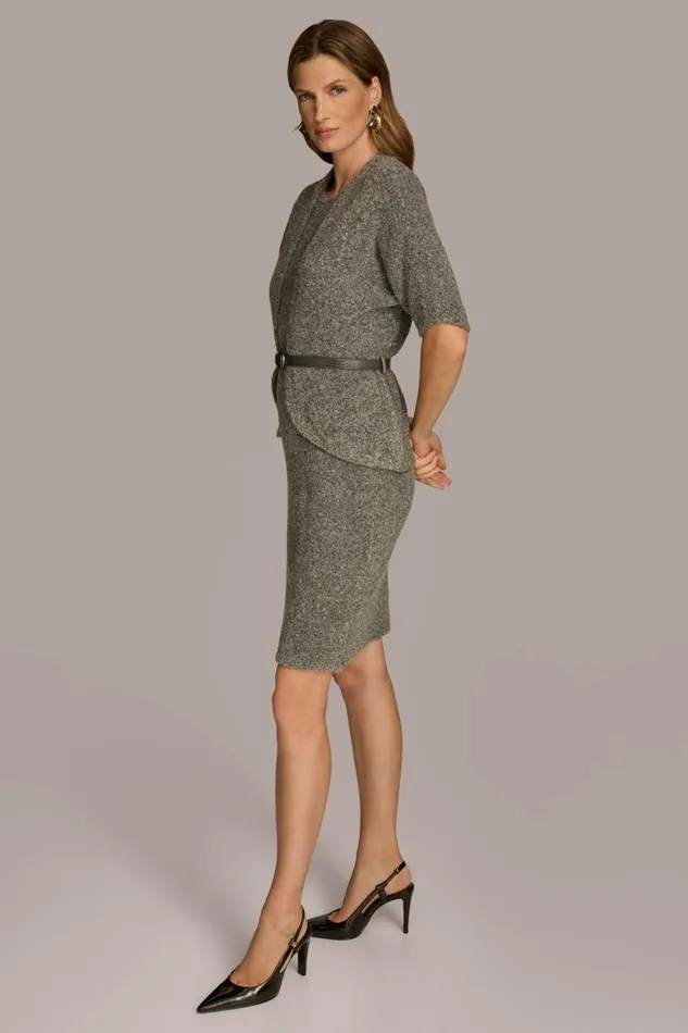Women Donna Karan Dresses And Jumpsuits TWO PIECE SWEATER DRESS WITH BELT Tin Heather