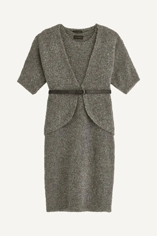 Women Donna Karan Dresses And Jumpsuits TWO PIECE SWEATER DRESS WITH BELT Tin Heather