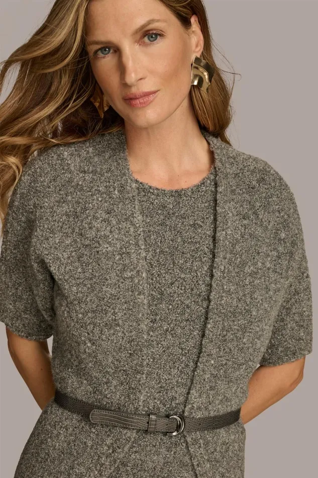 Women Donna Karan Dresses And Jumpsuits TWO PIECE SWEATER DRESS WITH BELT Tin Heather